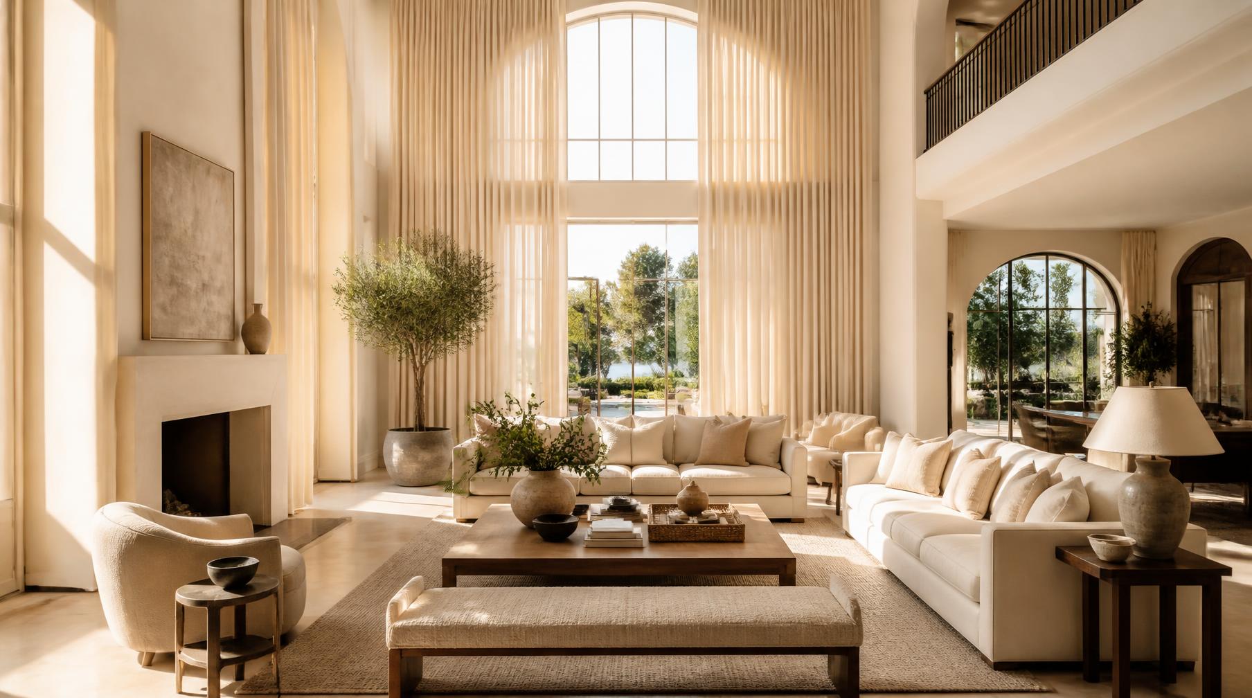 Double-height drapery for a family villa